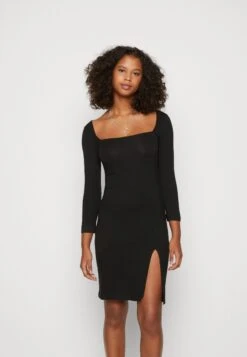 Even&Odd Square Neck Quarter Sleeves Bodycon Mini - Jerseykjole - Black