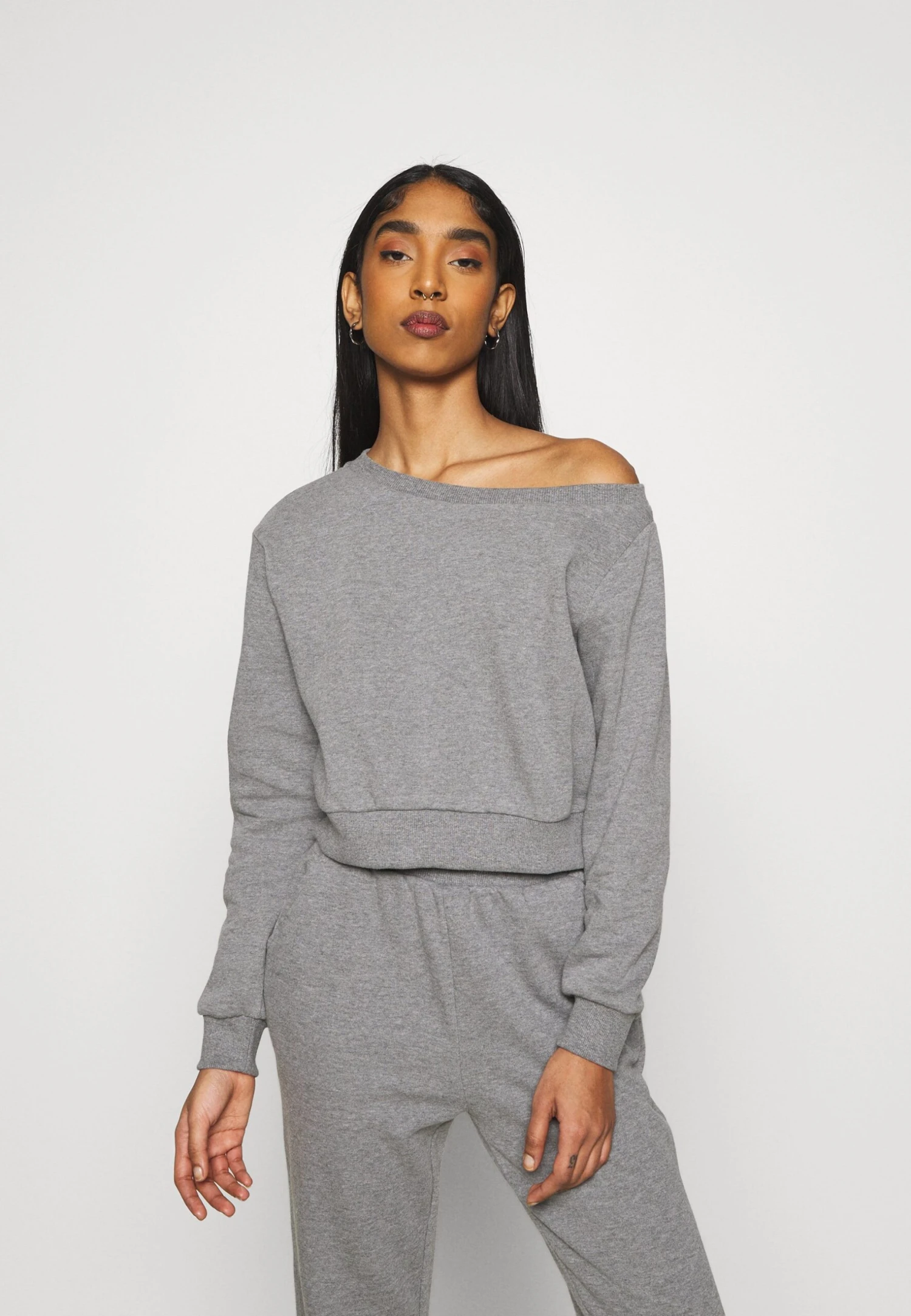 Even&Odd Off Shoulder&Jogger Set - Sweatshirt - Mottled Grey 3 Even&Odd Off Shoulder&Jogger Set - Sweatshirt - Mottled Grey