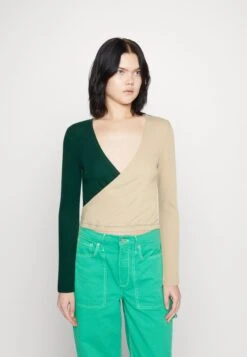 Even&Odd Topper Langermet - Beige/Dark Green