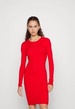 Even&Odd Crew Ausschnitt Ripp Basic Bodycon Mini Strickkleid - Etuikjole -Berry