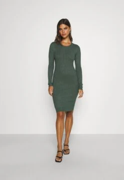 Even&Odd Crew Ausschnitt Ripp Basic Bodycon Mini Strickkleid - Etuikjole - Green